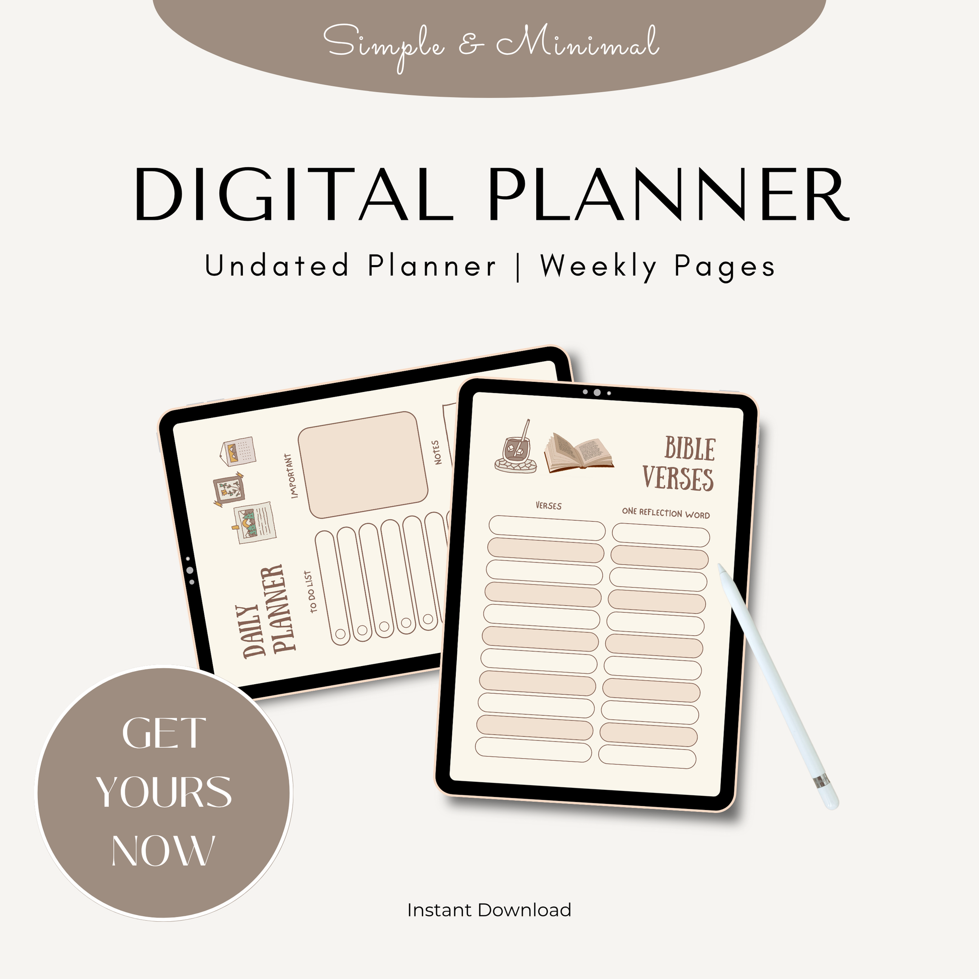 Minimal Faith-Inspired Daily Planner – 20 Blank Pages (Beige Aesthetic)